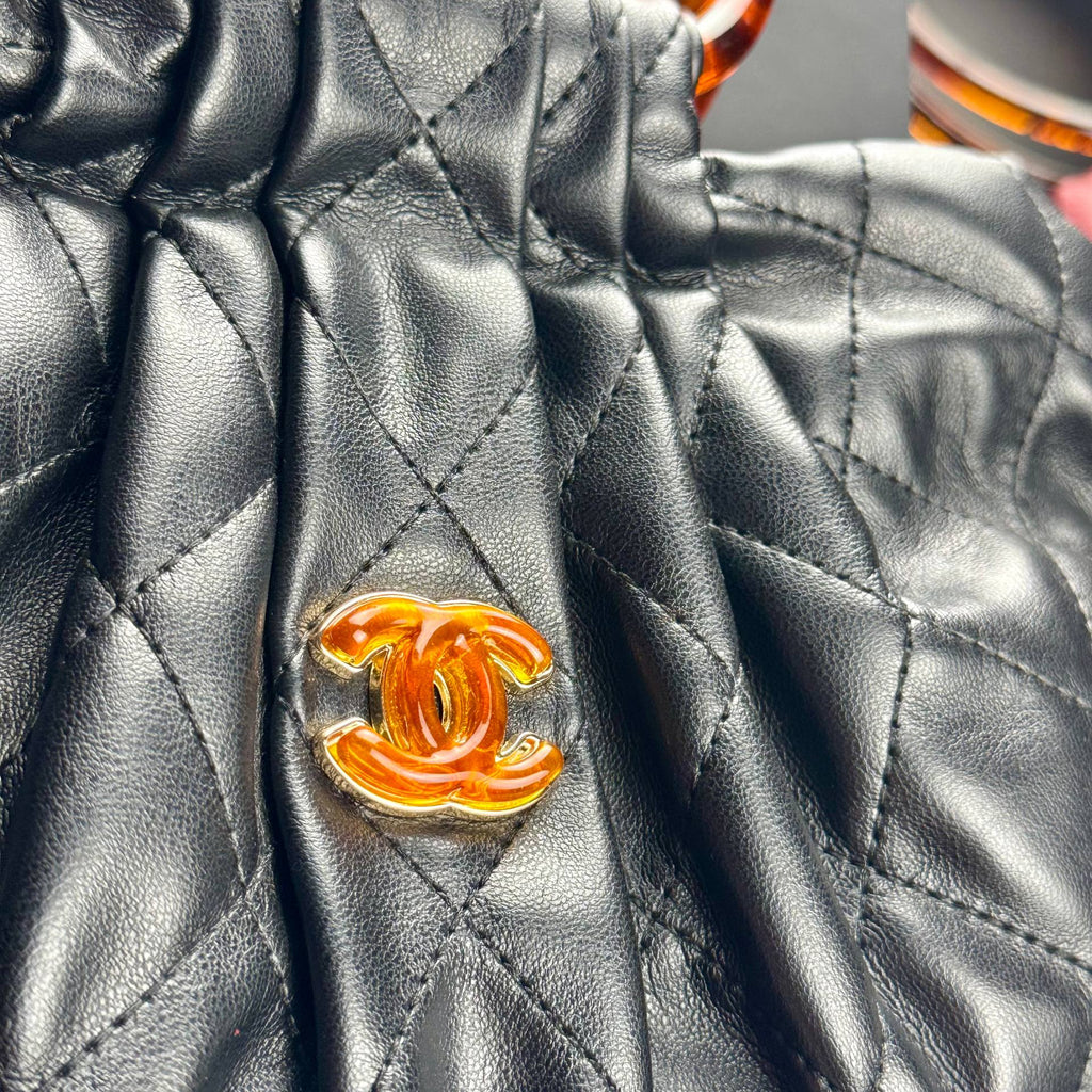 Chanel Quilted Leather Pouch with Tortoise Resin Handle 👜✨💎