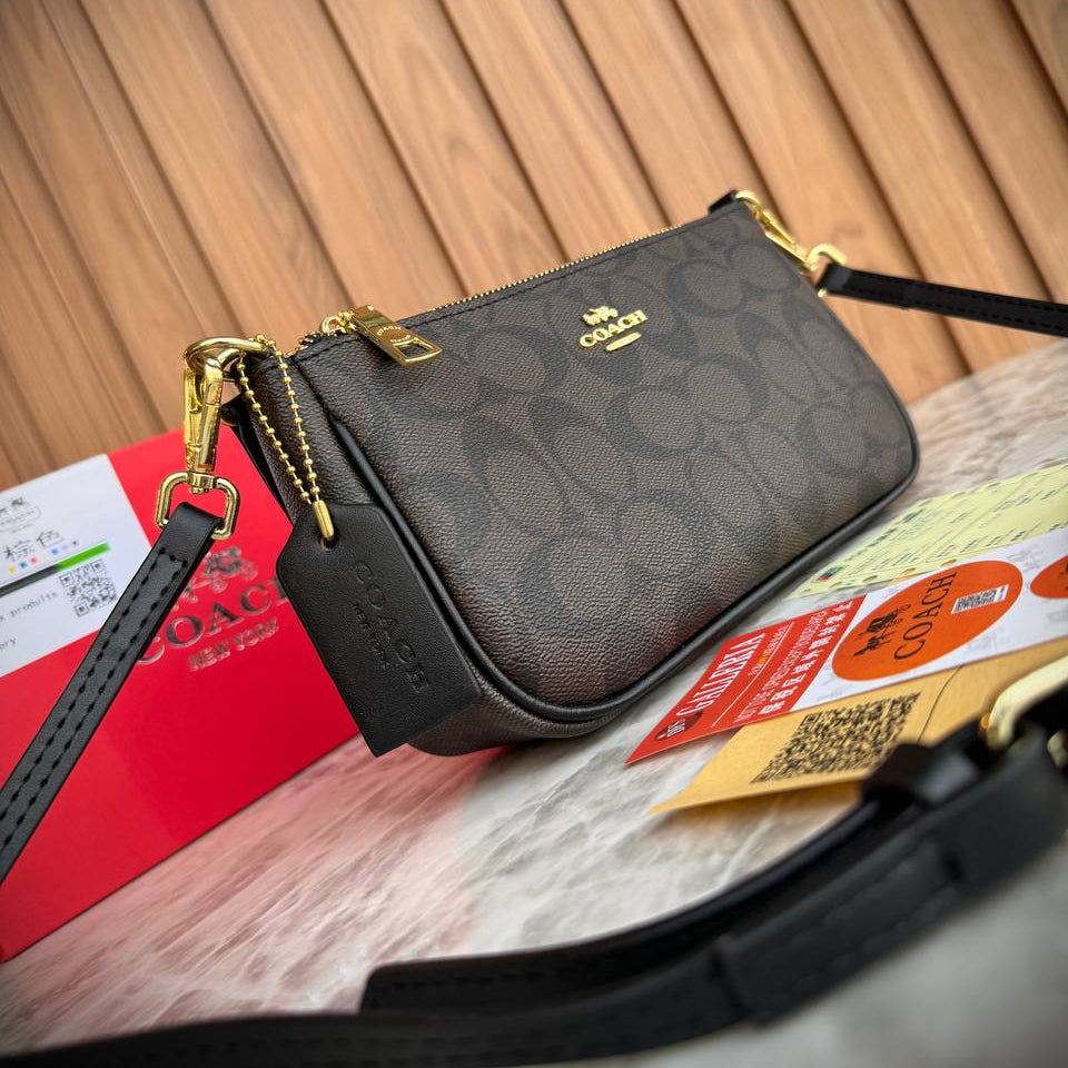 Coach Signature Canvas Small Wristlet Crossbody in Neutral Tones 👜✨🏙️