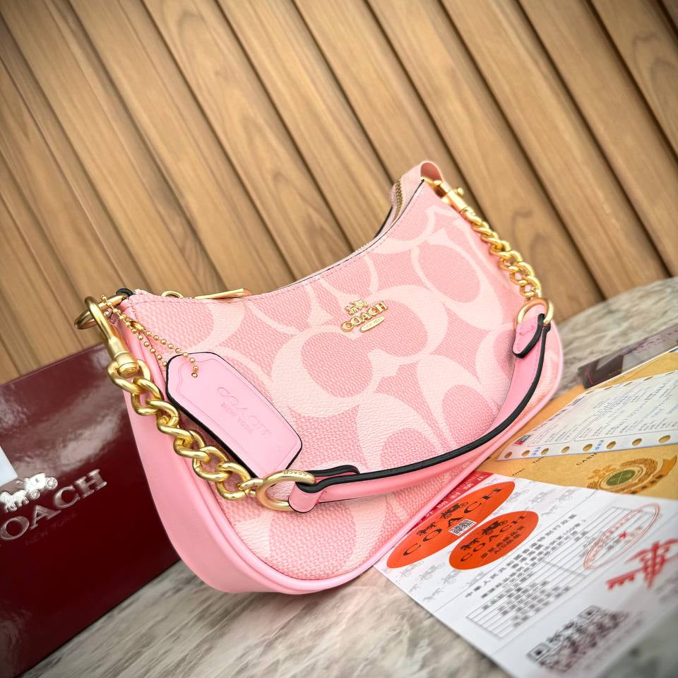 Coach Signature Canvas Mini Teri Shoulder Bag in Petal Pink 🌸👜✨