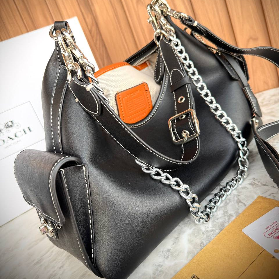 Coach Mira Shoulder Bag in Refined Leather with Chain Detail 👜✨🖤