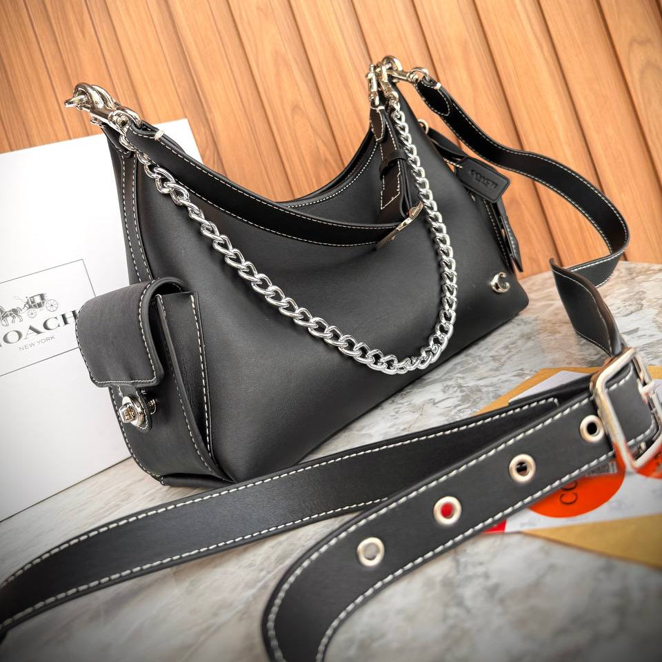 Coach Mira Shoulder Bag in Refined Leather with Chain Detail 👜✨🖤