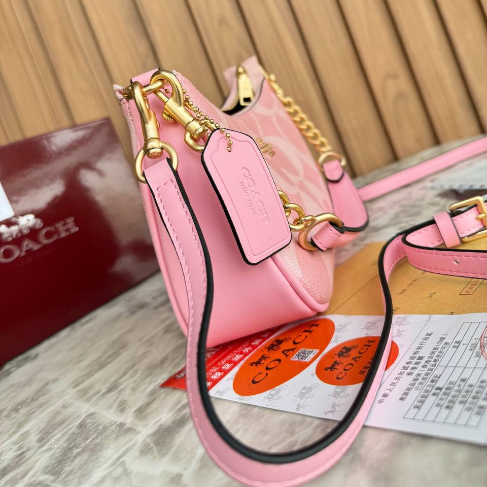 Coach Signature Canvas Mini Teri Shoulder Bag in Petal Pink 🌸👜✨
