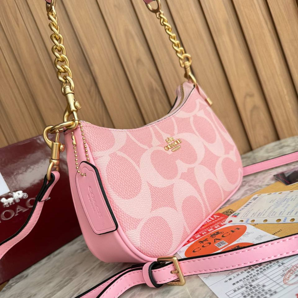 Coach Signature Canvas Mini Teri Shoulder Bag in Petal Pink 🌸👜✨