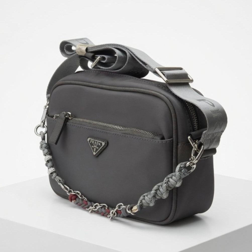 Prada Re-Nylon Crossbody Bag with Braided Chain 👜✨🖤