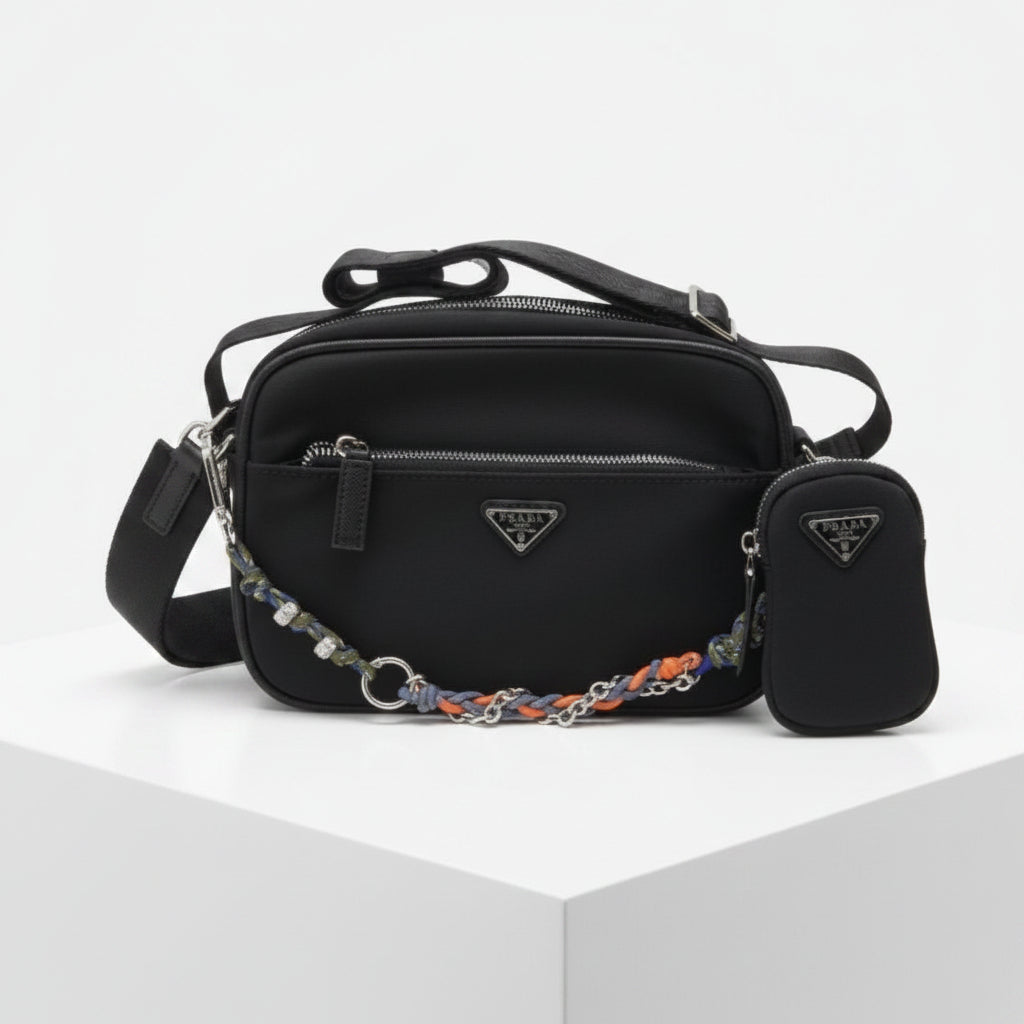Prada Re-Nylon Crossbody Bag with Braided Chain 👜✨🖤