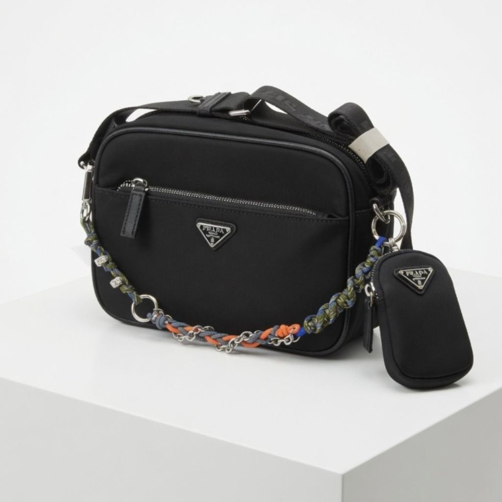 Prada Re-Nylon Crossbody Bag with Braided Chain 👜✨🖤