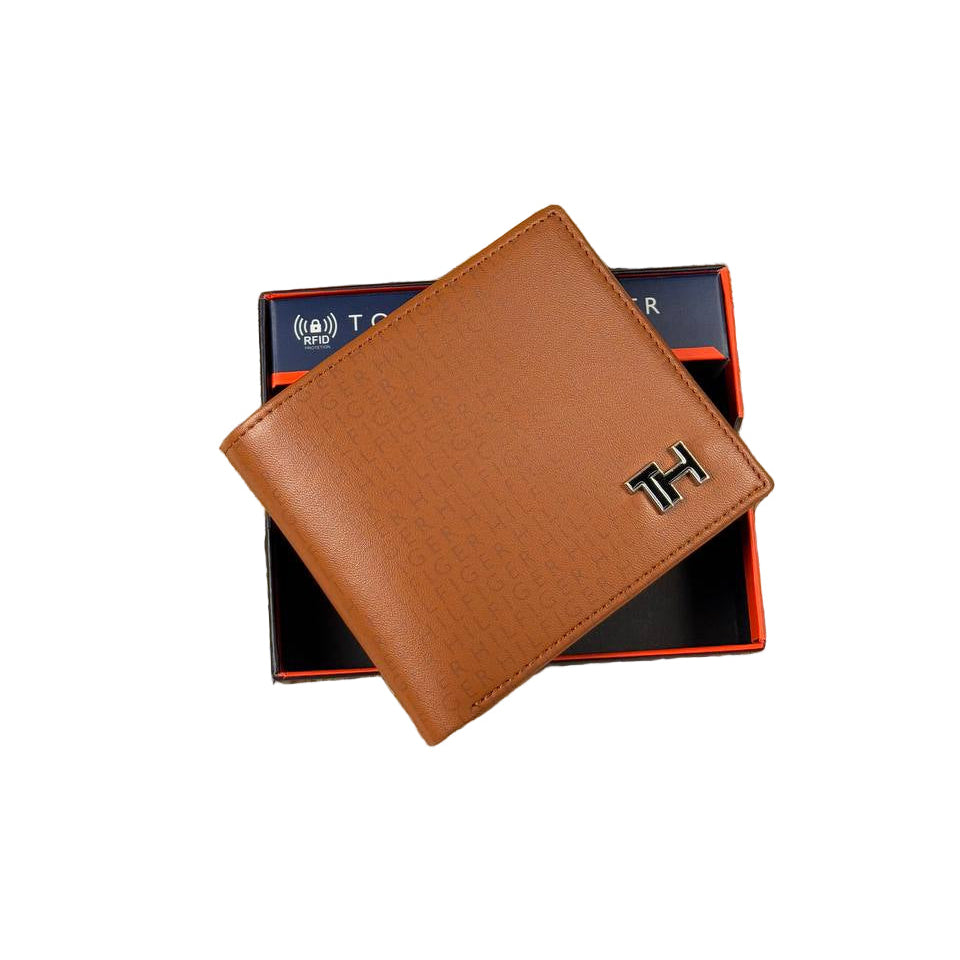 🟫 Tommy Hilfiger Tan Leather Bifold Wallet with Metal TH Monogram and RFID 🔒 ✨