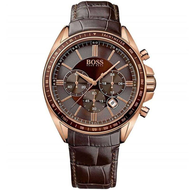 BOSS Men's Grand Prix Chronograph Brown Leather Watch 🕰️🏆🍂