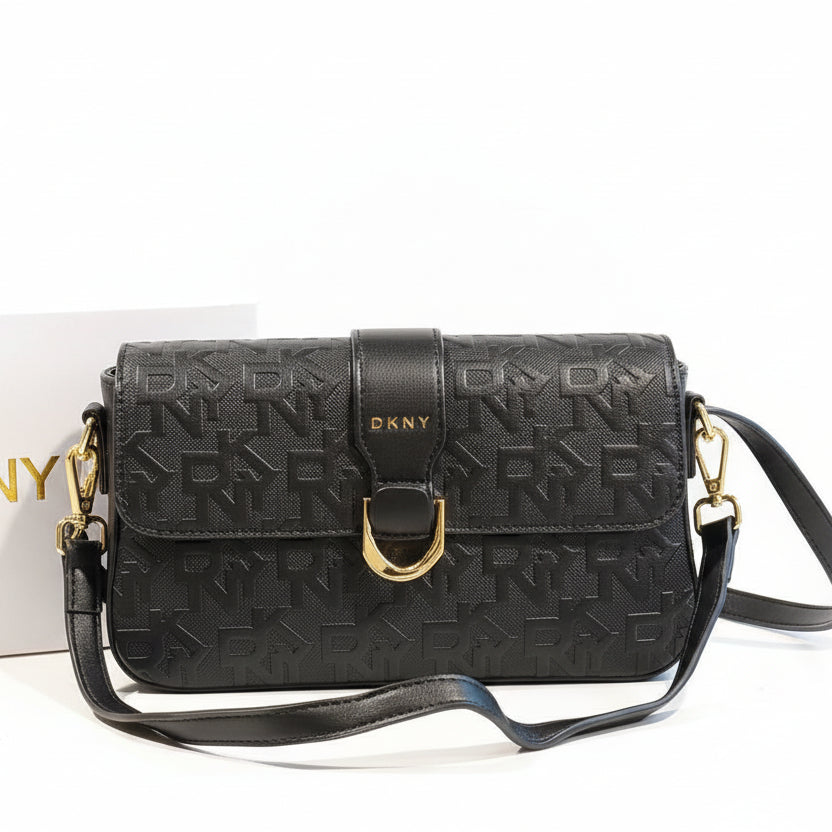 DKNY Black Embossed Logo Crossbody Bag with Gold Hardware 👜🖤✨