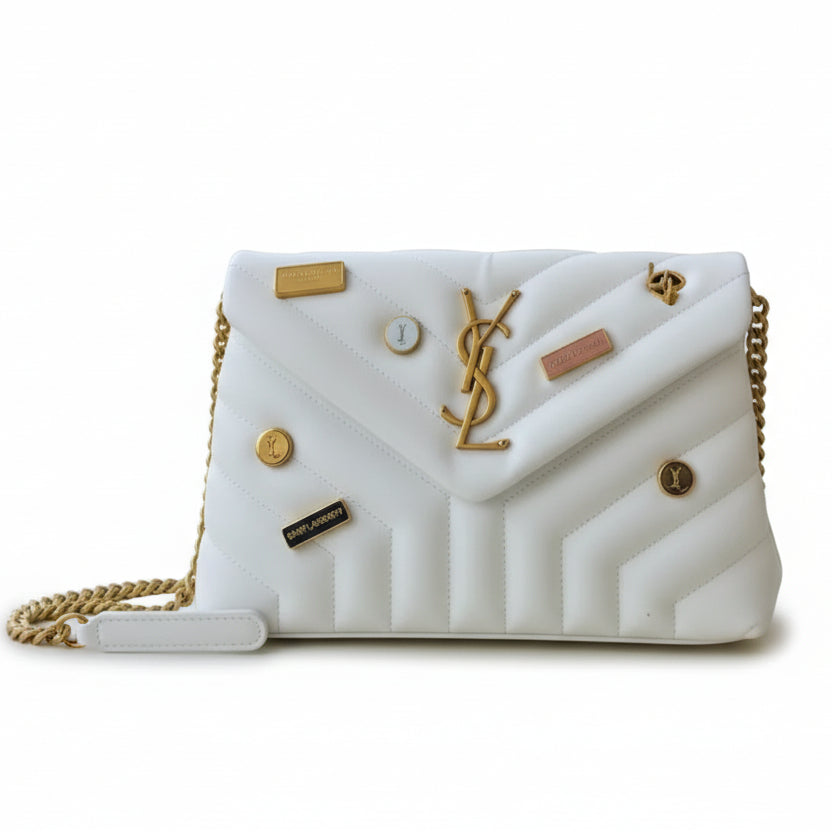 Saint Laurent Loulou Puffer Bag in White Quilted Leather with Multi-Logo Hardware 🕊️✨👜
