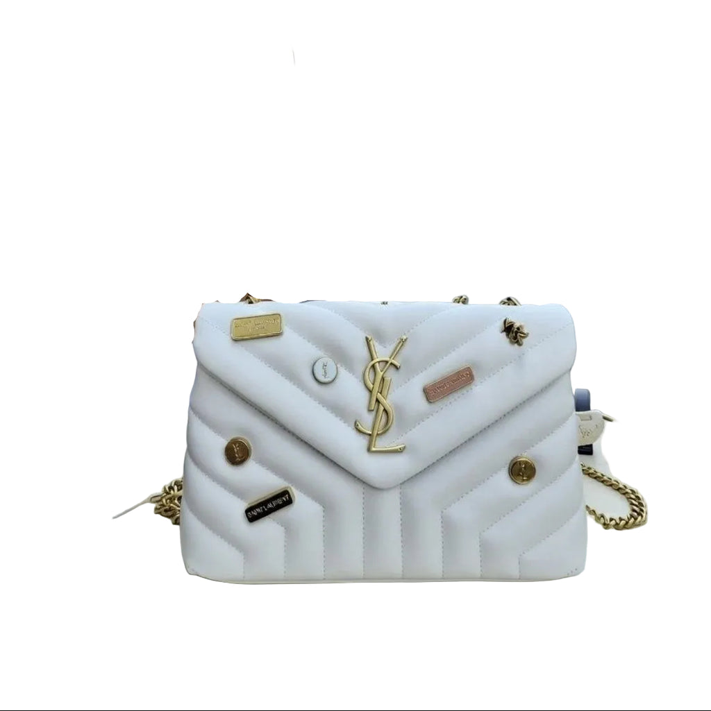 Saint Laurent Loulou Puffer Bag in White Quilted Leather with Multi-Logo Hardware 🕊️✨👜