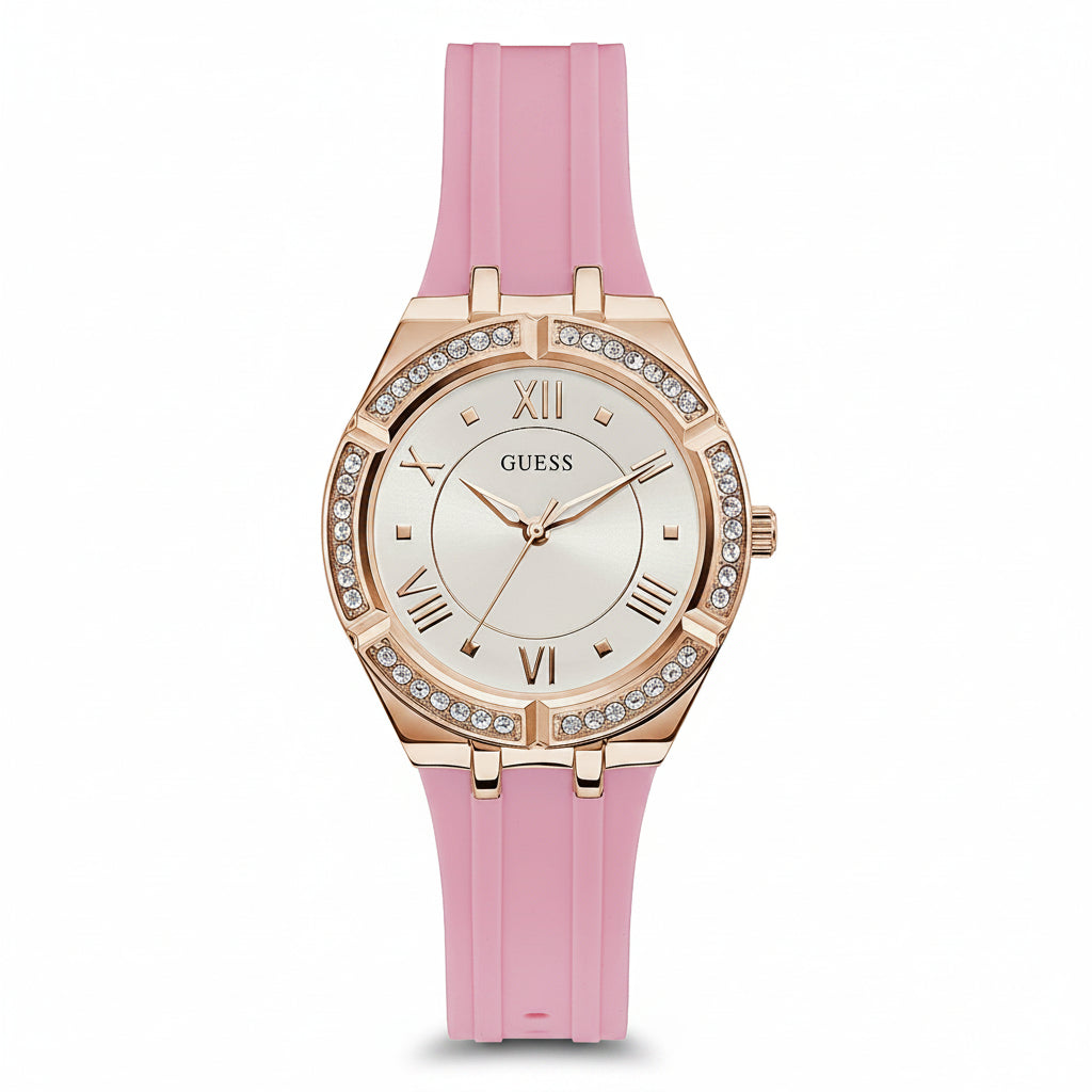 Guess Duchess Crystal Bezel Silicone Strap Watch ✨💎⌚