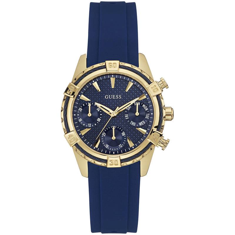 GUESS Men's Multi-Function Gold and Navy Silicone Watch ⌚✨💙