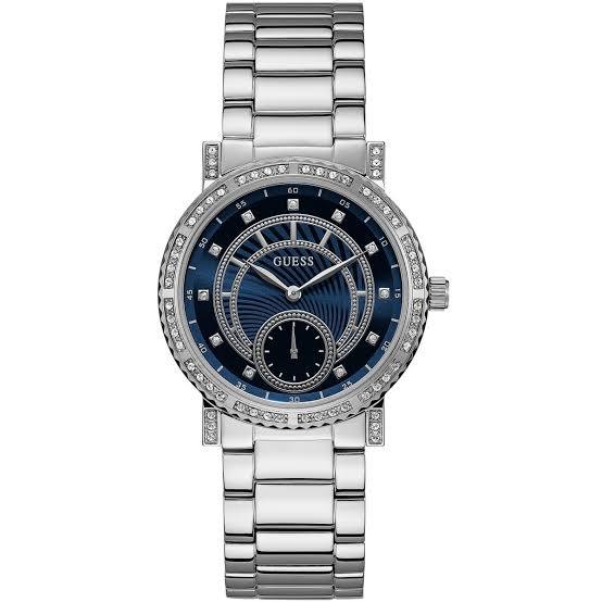 GUESS Silver-Tone Blue Dial Crystal Embellished Watch 💎✨💙