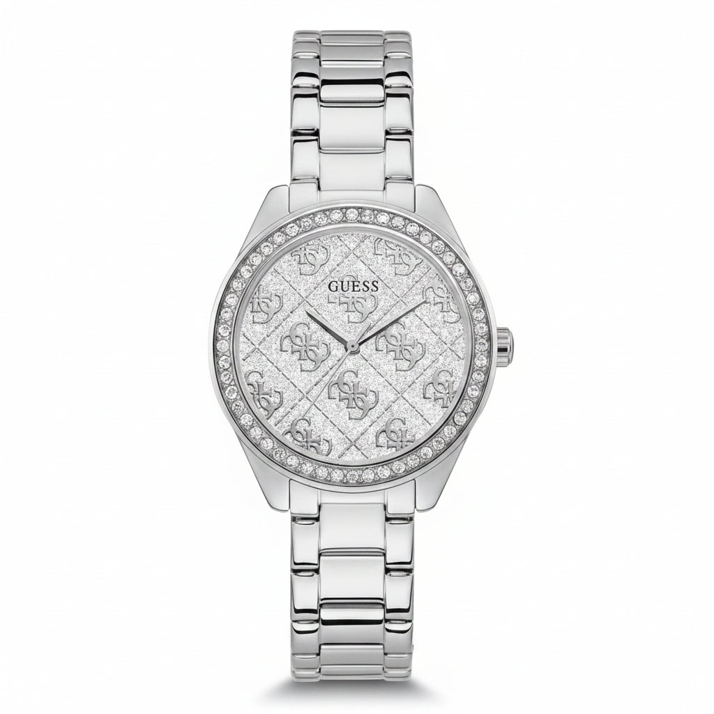 GUESS Women's Sparkling Silver Dial Logo Watch ⌚✨💎