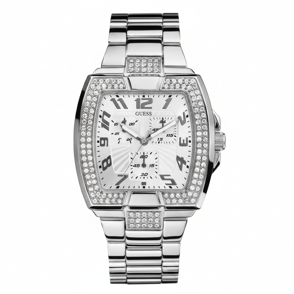 Guess Silver Glitz Multifunction Tonneau Watch ⌚✨💎