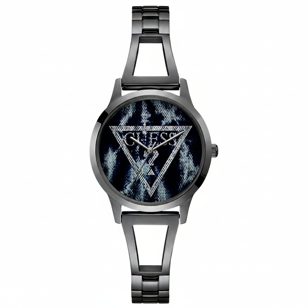 GUESS Women's Tri-Glitz Stainless Steel Bangle Watch ⌚✨🖤