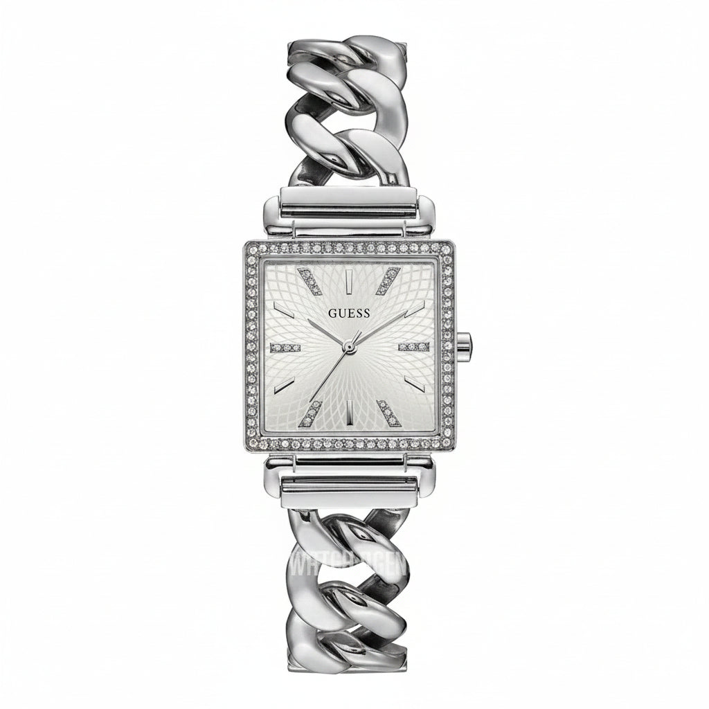 Guess Square Crystal Bezel Chain-Link Women's Watch ⌚✨💠
