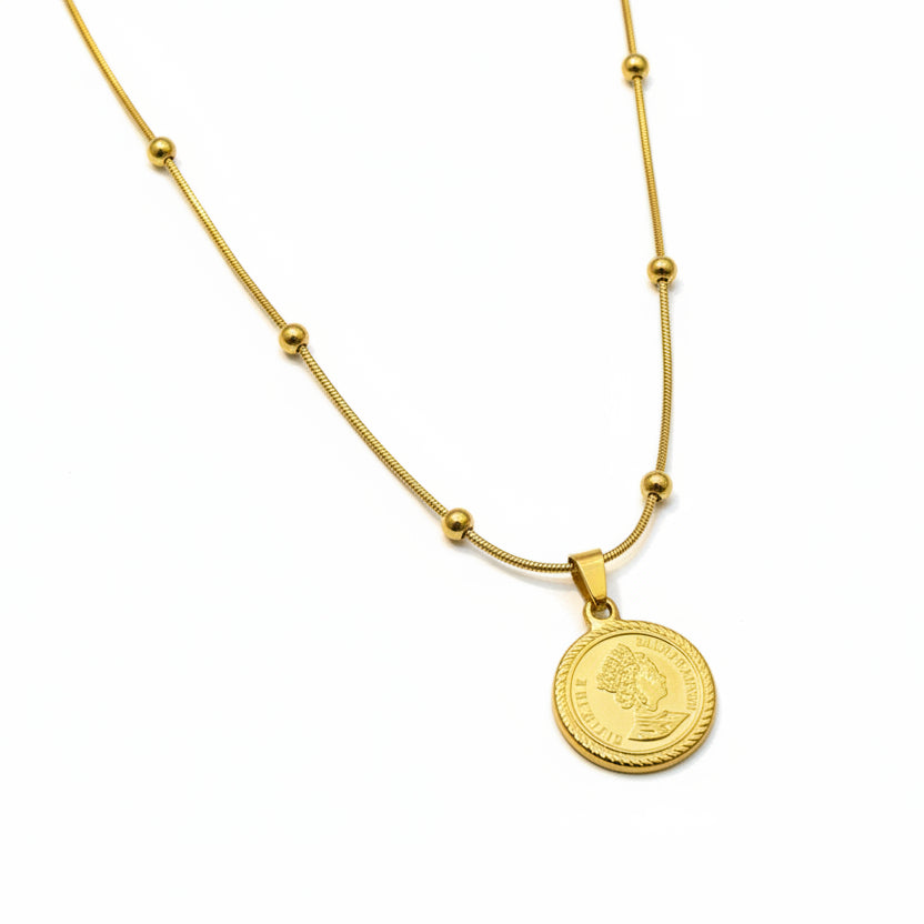 Elizabeth II Coin Pendant Gold Snake Chain Necklace 👑✨💰
