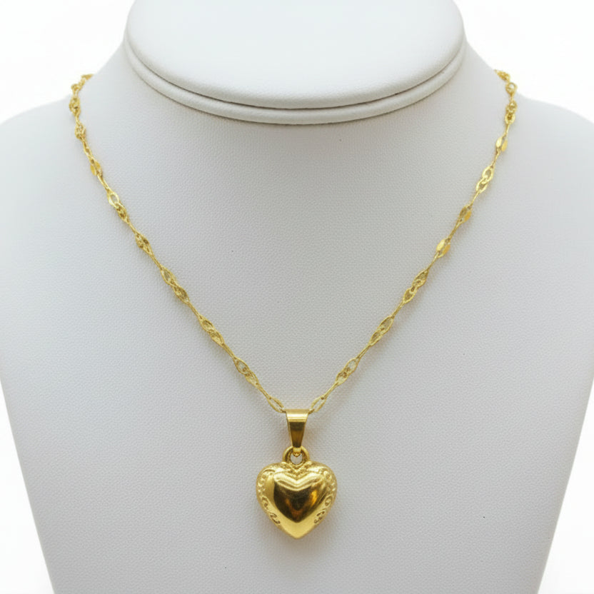Radiant Gold Heart Pendant with Filigree Link Chain ✨💛