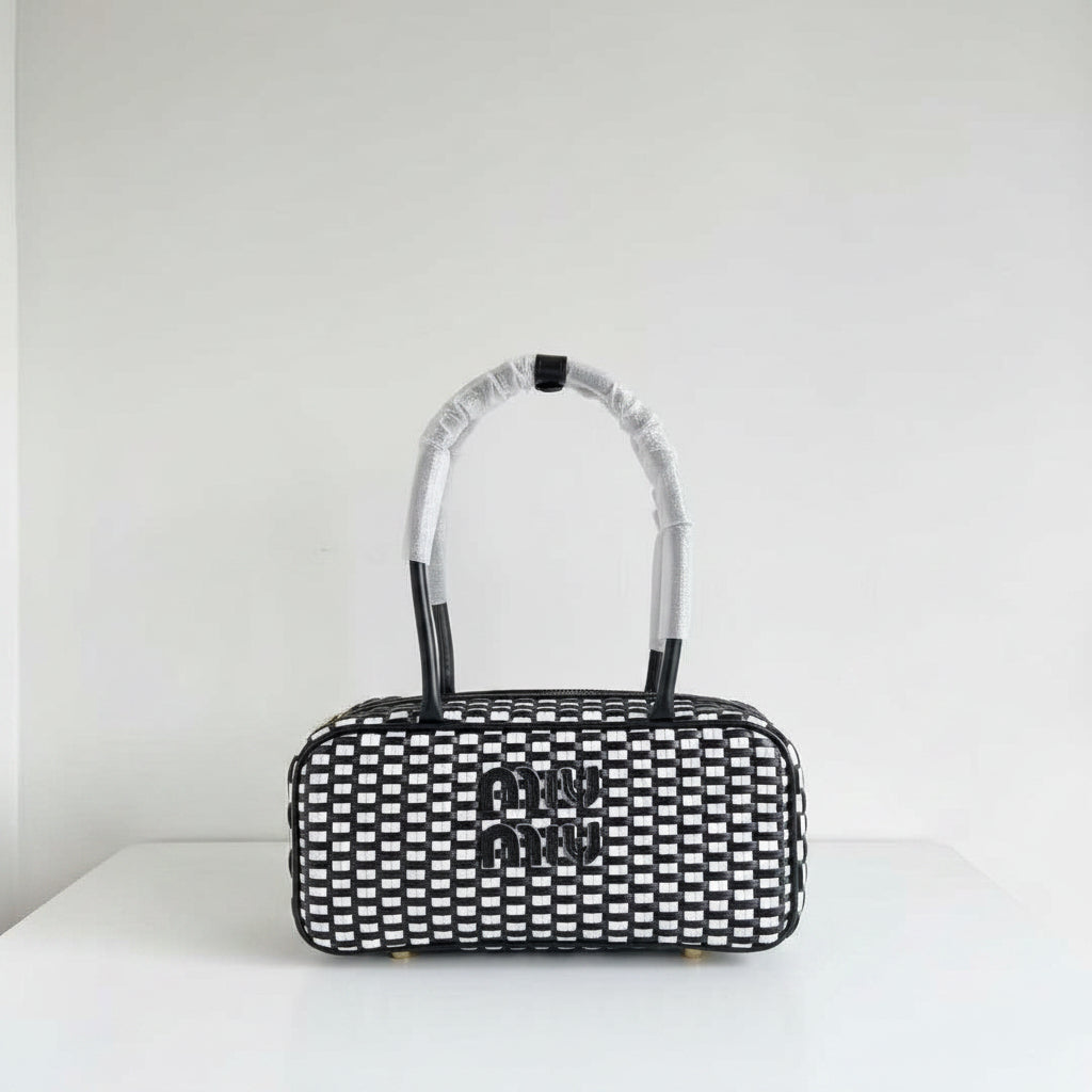 Miu Miu Woven Leather Arcadie Bag with Vibrant Checkerboard Pattern 👜✨🇮🇹
