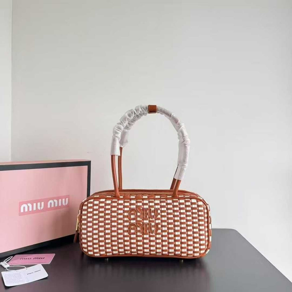 Miu Miu Woven Leather Arcadie Bag with Vibrant Checkerboard Pattern 👜✨🇮🇹