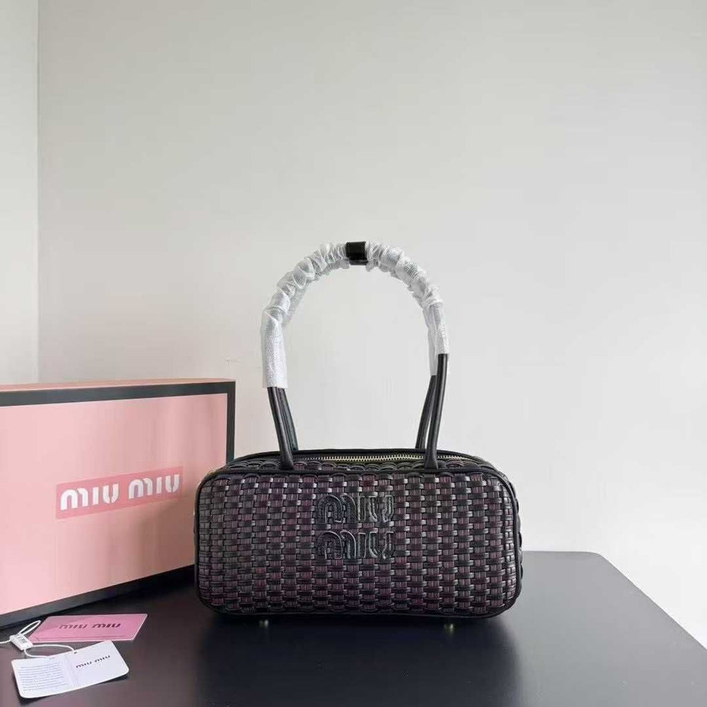 Miu Miu Woven Leather Arcadie Bag with Vibrant Checkerboard Pattern 👜✨🇮🇹