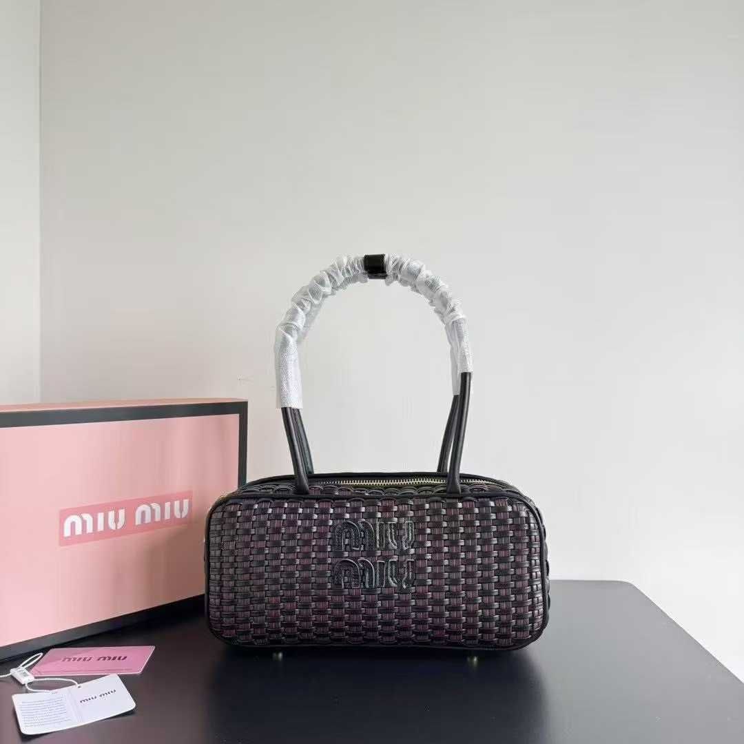 Miu Miu Woven Leather Arcadie Bag with Vibrant Checkerboard Pattern 👜✨🇮🇹