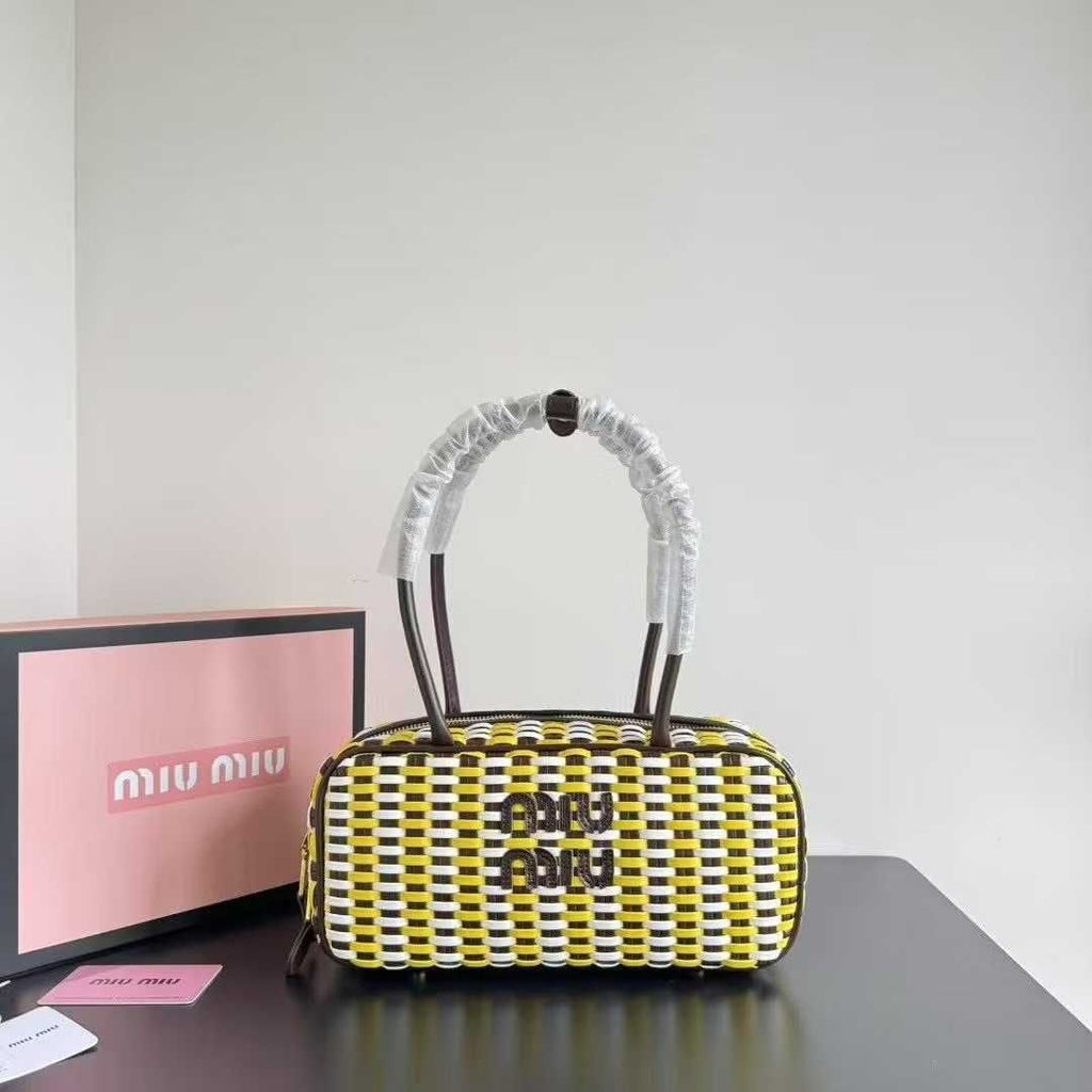 Miu Miu Woven Leather Arcadie Bag with Vibrant Checkerboard Pattern 👜✨🇮🇹