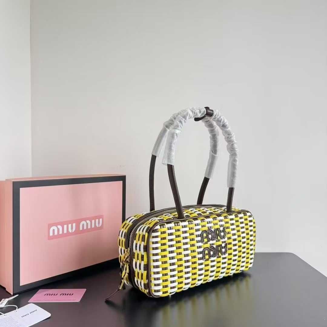 Miu Miu Woven Leather Arcadie Bag with Vibrant Checkerboard Pattern 👜✨🇮🇹
