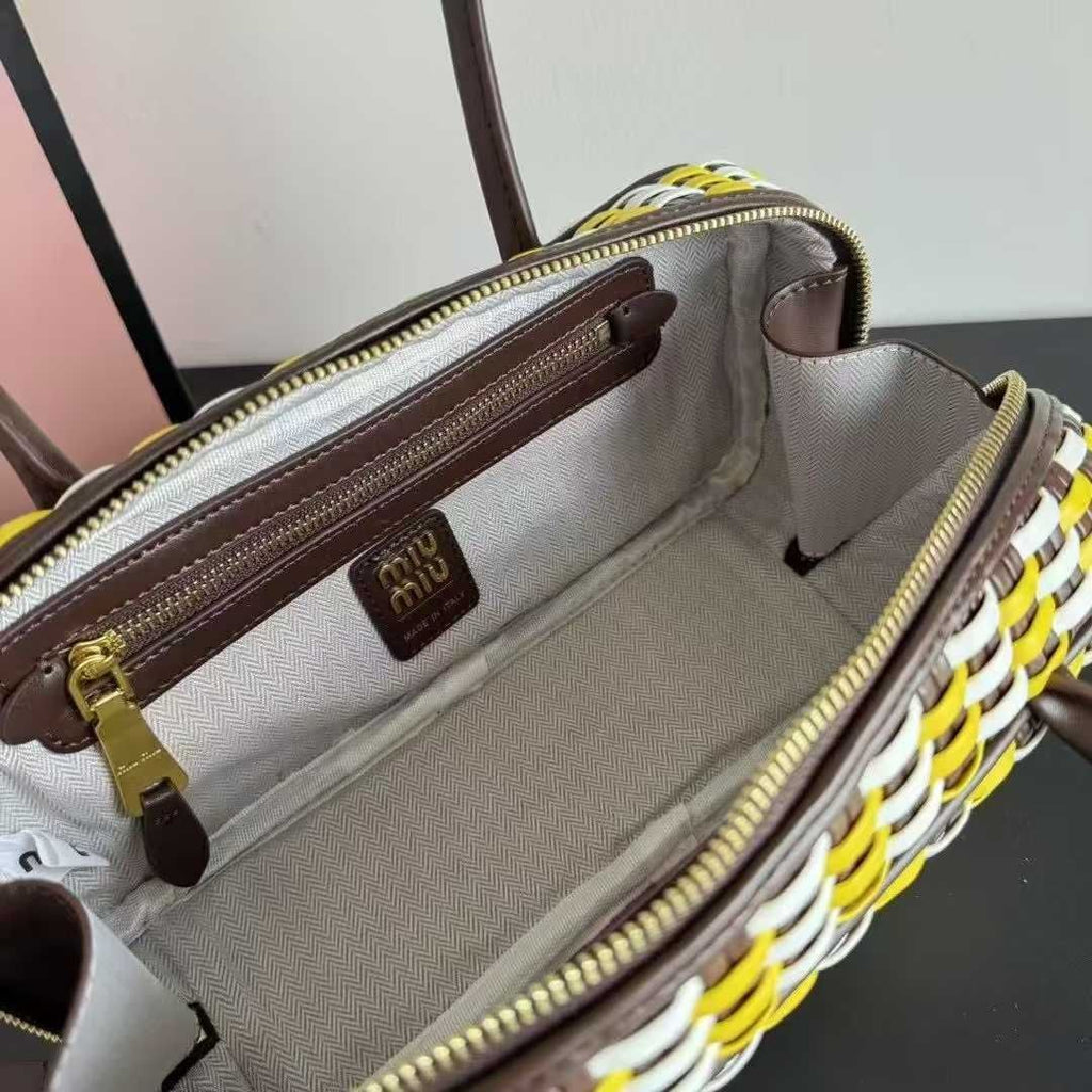 Miu Miu Woven Leather Arcadie Bag with Vibrant Checkerboard Pattern 👜✨🇮🇹