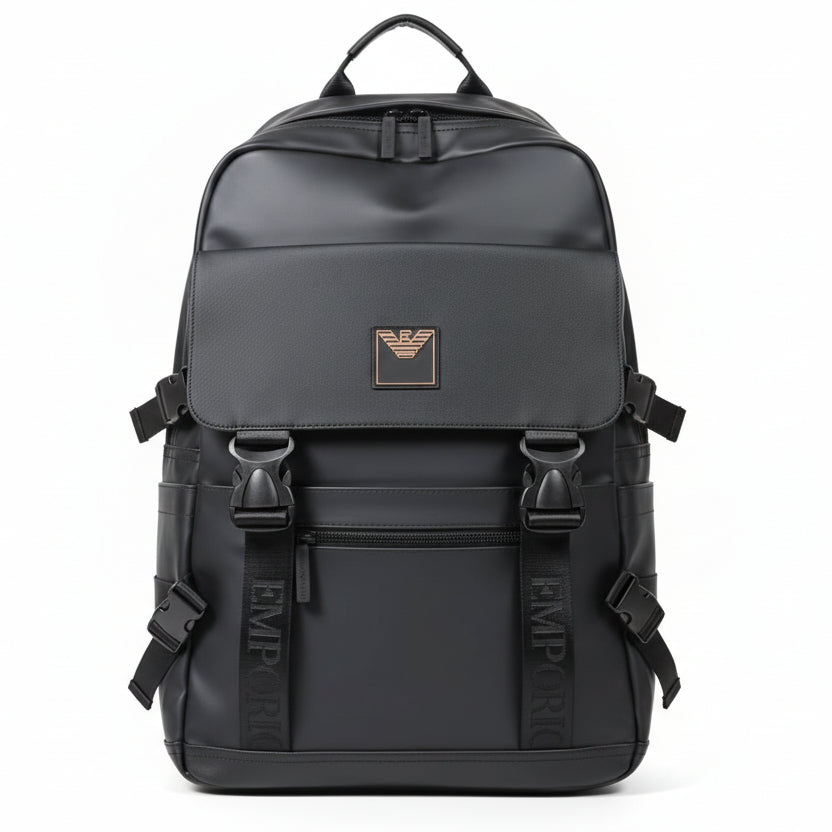 Emporio Armani Matte Black Luxury Tech Backpack 🦅💼🌑