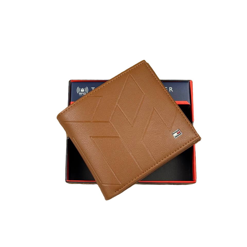 🟤 Tommy Hilfiger Brown Bifold Wallet with Debossed Geometric Pattern 📐 🔒