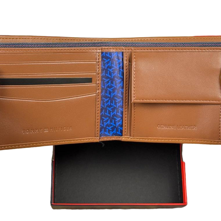 Tommy Hilfiger Men's RFID Brown Monogram Leather Wallet 🤎🔠💳