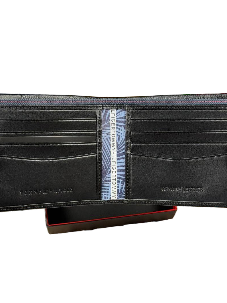 ⚫ Tommy Hilfiger Men's Black Bifold Wallet with Red Stitching & RFID Protection 🧵 🔒