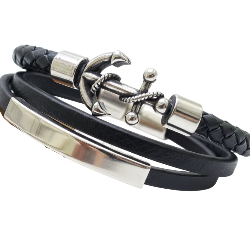 CK Stainless Steel Anchor Leather Wrap Bracelet ⚓️🖤✨