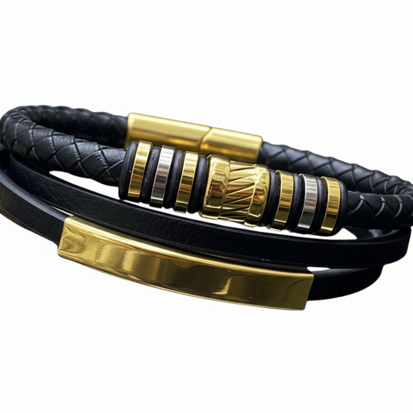 CK Classic Multi-Strand Leather Bracelet with Gold Accents 🖤✨🏆