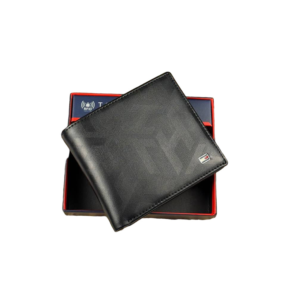 ⚫ Tommy Hilfiger Black Bifold Wallet with Debossed Logo and RFID Protection 🛡️