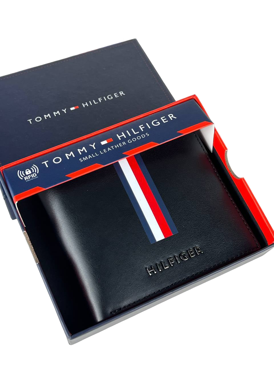 Tommy Hilfiger Men's Navy Bifold Wallet with Vertical Stripe Design 🇺🇸 💙
