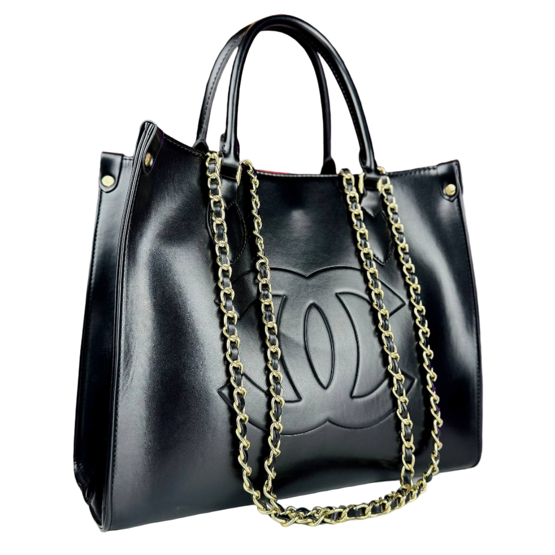 Chanel Black Leather Grand Shopping Tote with Gold Chain Detail ✨🖤🛍️