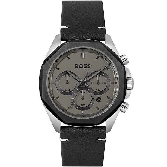 Hugo Boss Men's Steer Chronograph Watch with Black Leather Strap ⌚️👔🌑
