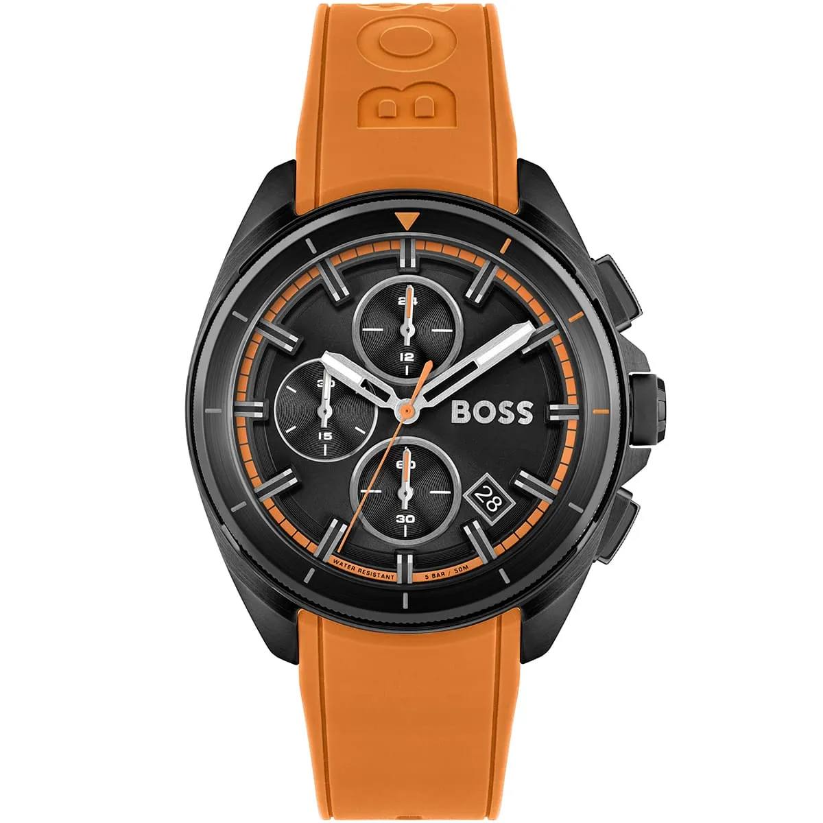 BOSS Chronograph Watch with Vibrant Orange Silicone Strap ⌚🍊🖤