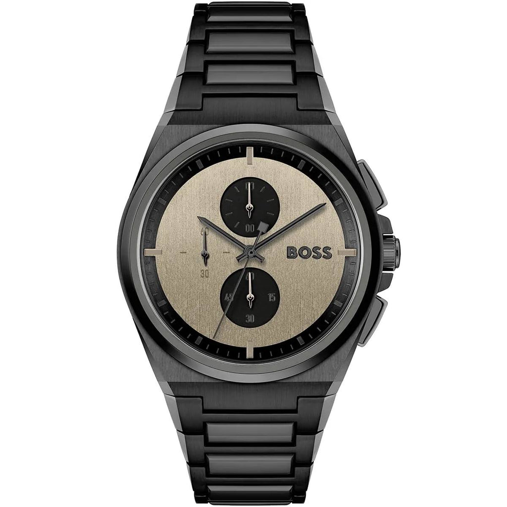 BOSS Steer Chronograph Watch in Brushed Black and Gold ⌚️🖤✨