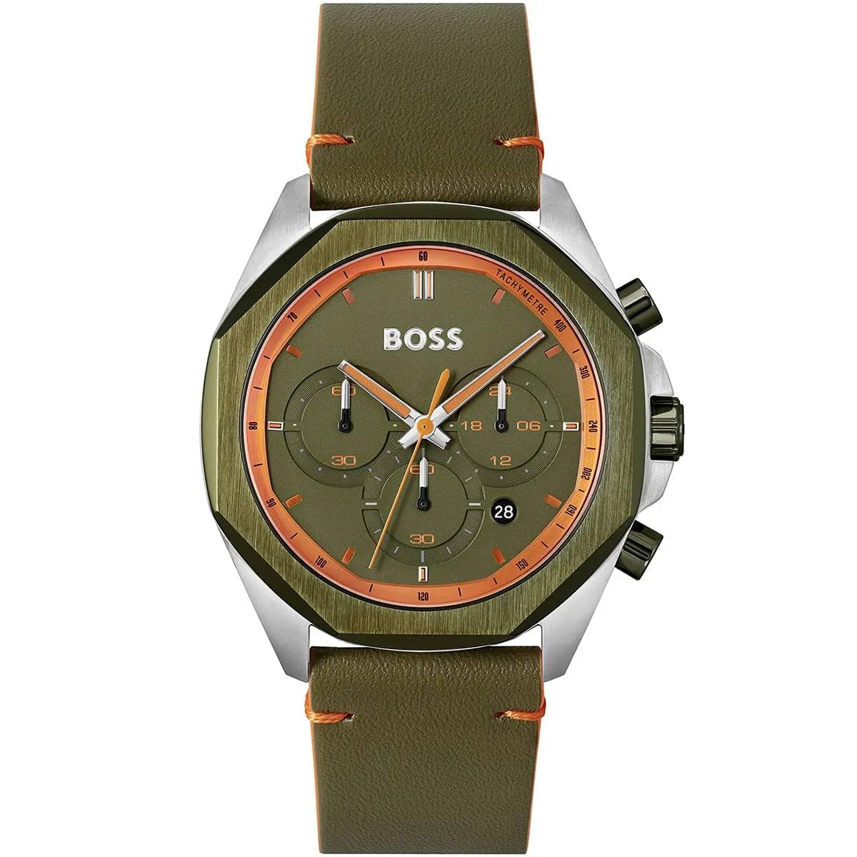 BOSS Men's Steer Chronograph Watch in Olive and Orange ⌚️🌿🧡