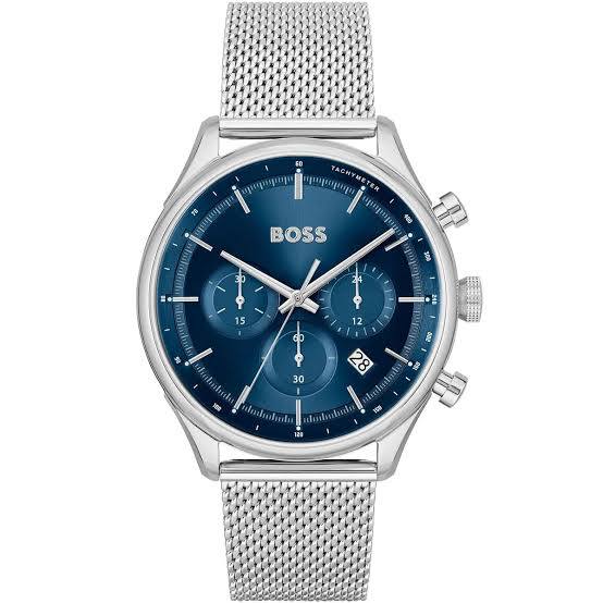 BOSS Skyliner Chronograph Watch with Blue Dial and Mesh Bracelet ⌚️ 👔 🏙️