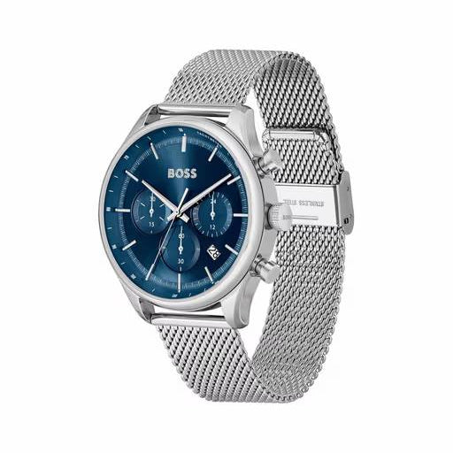 BOSS Skyliner Chronograph Watch with Blue Dial and Mesh Bracelet ⌚️ 👔 🏙️