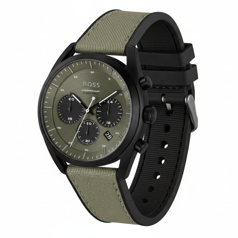 Hugo Boss Men's Volane Chronograph Watch in Olive Green ⌚️🌿✨