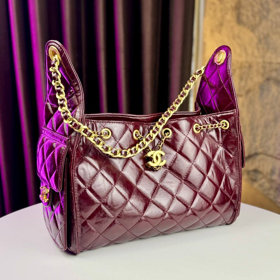 Chanel Quilted Denim and Leather Hobo Bag with Gold Chain Accent 👜✨💎