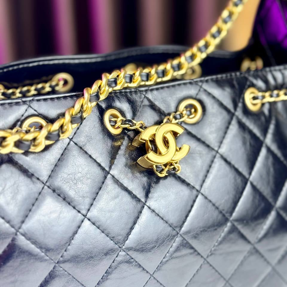 Chanel Quilted Denim and Leather Hobo Bag with Gold Chain Accent 👜✨💎