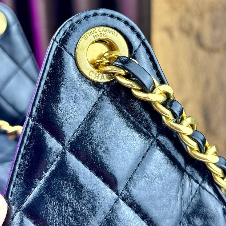 Chanel Quilted Denim and Leather Hobo Bag with Gold Chain Accent 👜✨💎